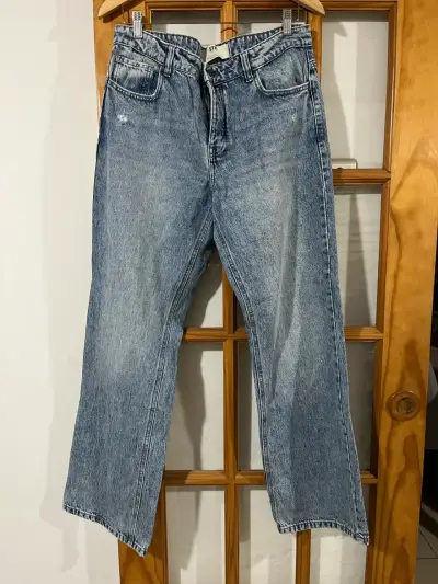 Jeans rectos de mezclilla azul STR para mujer - miniatura 1