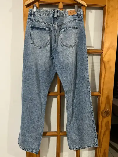Jeans rectos de mezclilla azul STR para mujer - miniatura 2