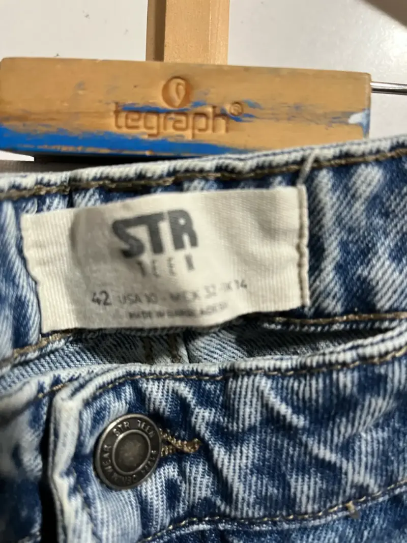 Jeans rectos de mezclilla azul STR para mujer - 3
