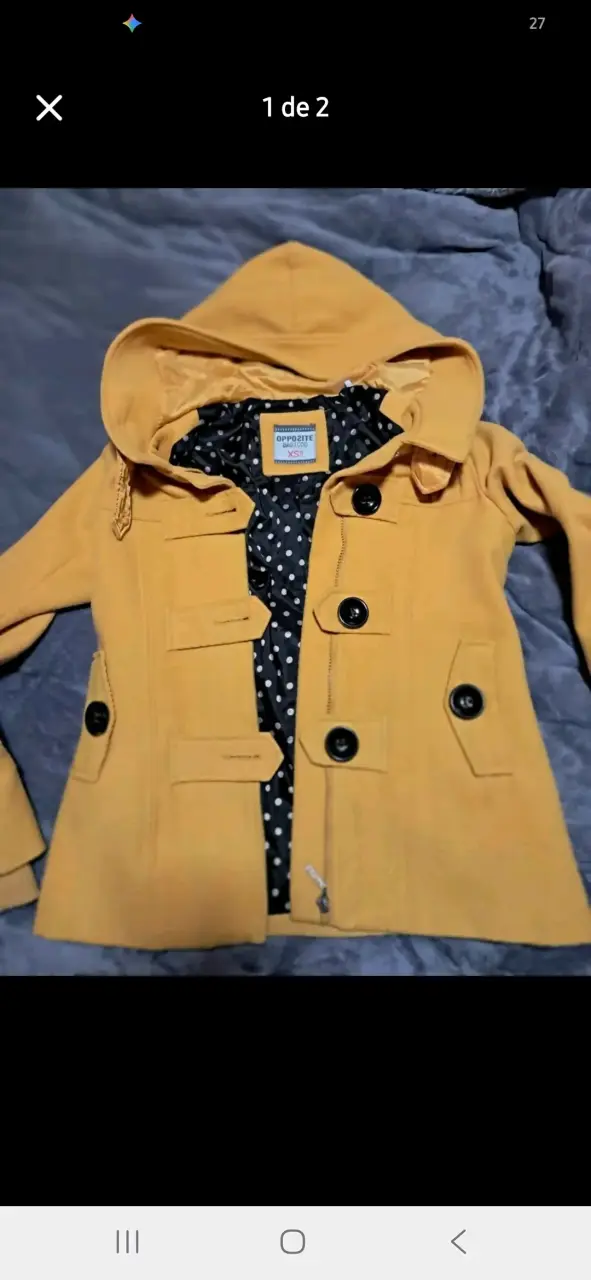 Abrigo amarillo con capucha para mujer talla XS - 1