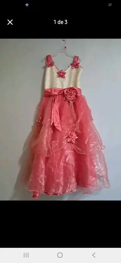 Vestido de fiesta para niña con flores rosadas - miniatura 1
