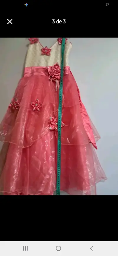 Vestido de fiesta para niña con flores rosadas - miniatura 3