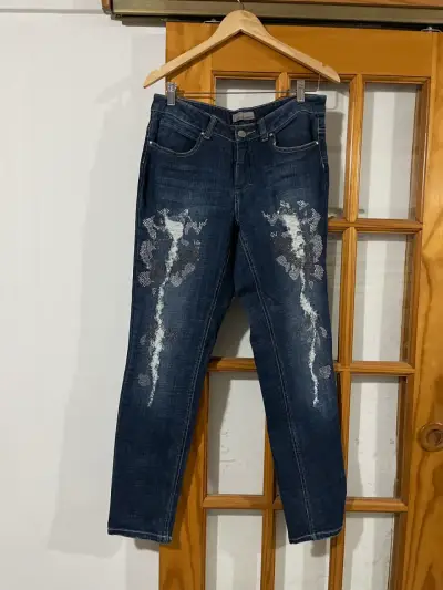 Jeans Mujer Azul con Diseño Floral Mandarin - miniatura 1