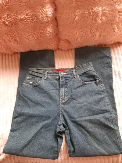 Jeans de mezclilla azul de tiro bajo mujer - miniatura 2
