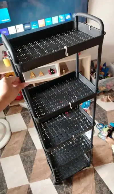 Carro organizador de metal negro con ruedas - miniatura 2