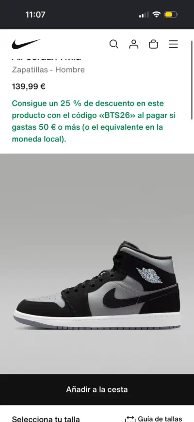 Zapatillas Nike Air Jordan 1 Mid Hombre Negro y Gris - miniatura 1
