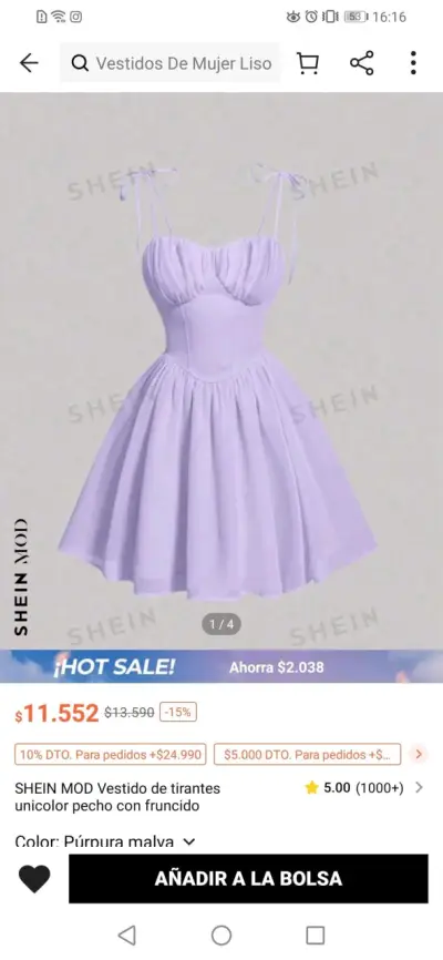 Vestido lila de tirantes con fruncido - miniatura 2