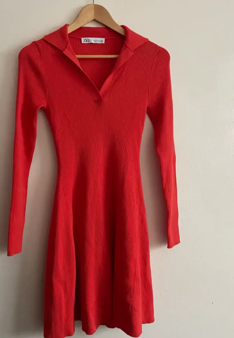 Vestido Naranjo/rojo de punto Zara con cuello en V - 3