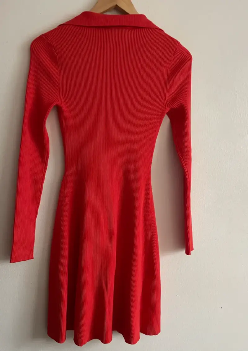Vestido Naranjo/rojo de punto Zara con cuello en V - 4