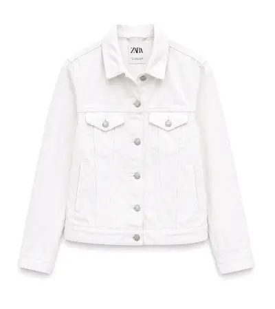 Chaqueta de mezclilla blanca Zara para mujer - miniatura 1