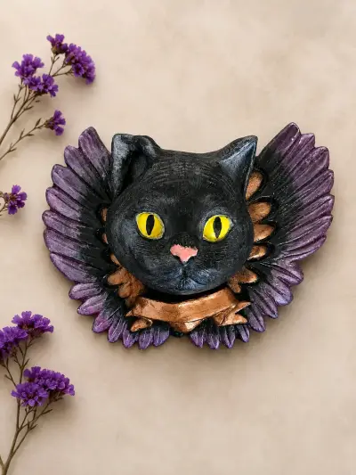 Decoración de pared gato negro con alas - miniatura 1
