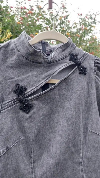 Vestido qipao jeans gris estilo oriental - miniatura 2