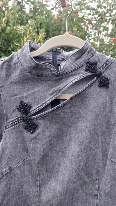 Vestido qipao jeans gris estilo oriental - miniatura 5