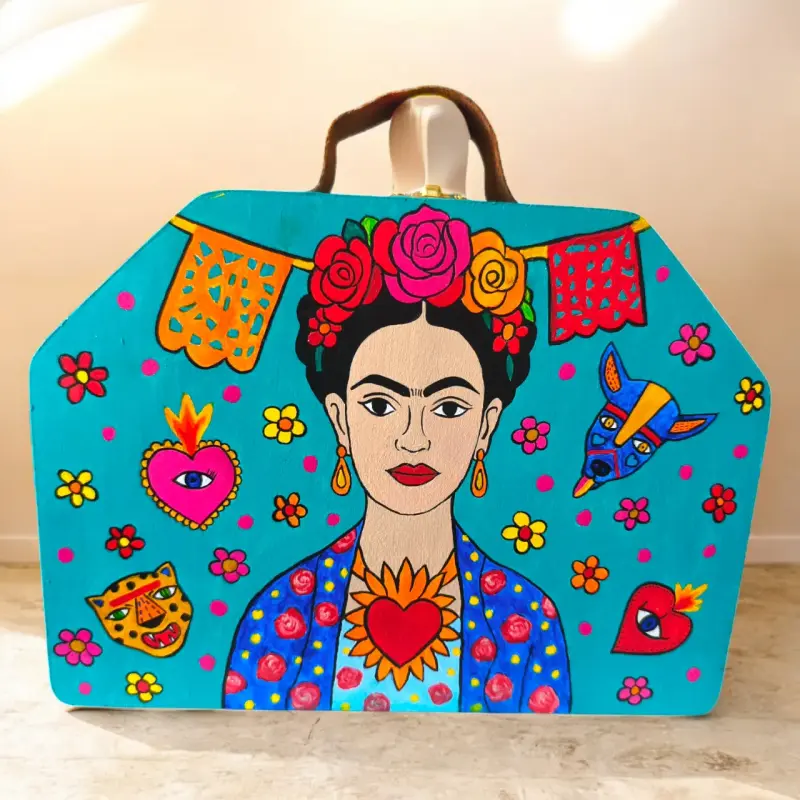 Maleta decorativa Frida Kahlo pintada a mano - 1