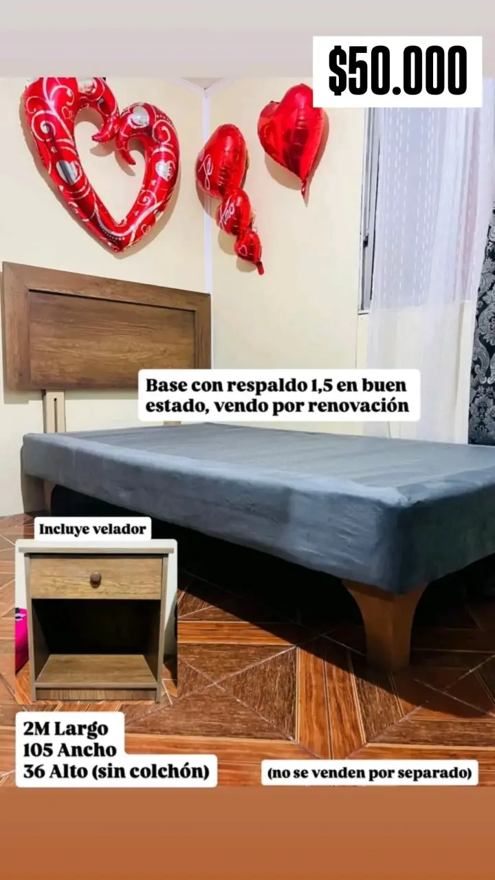 Cama con respaldo y velador en buen estado