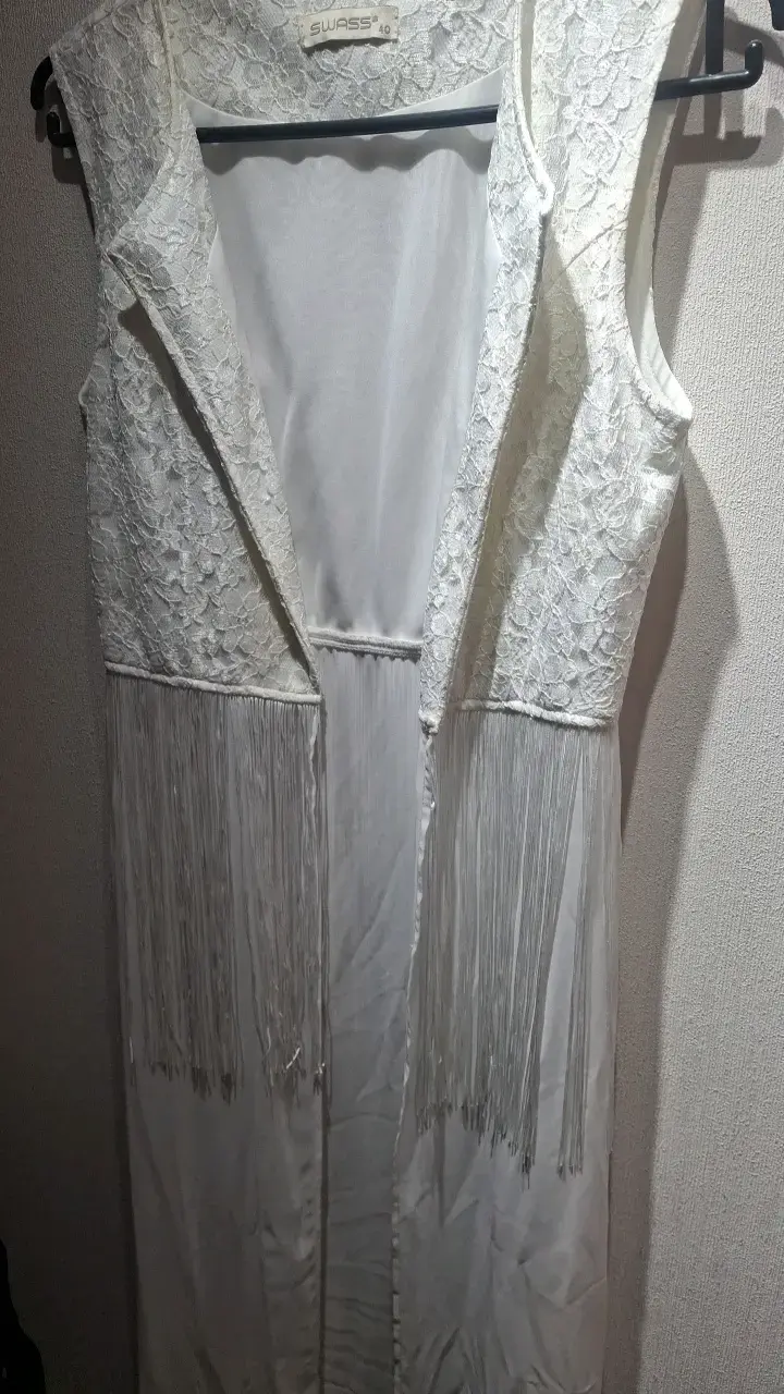 Vestido largo blanco con flecos Swass - 1
