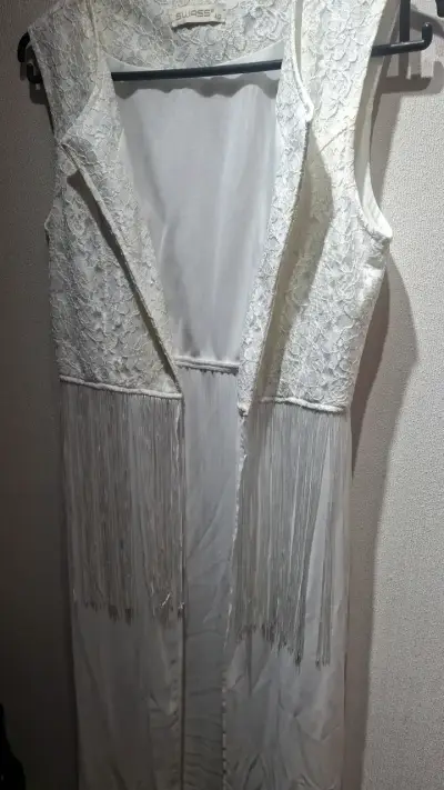 Vestido largo blanco con flecos Swass - miniatura 1