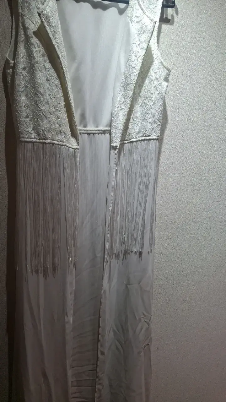 Vestido largo blanco con flecos Swass - 3