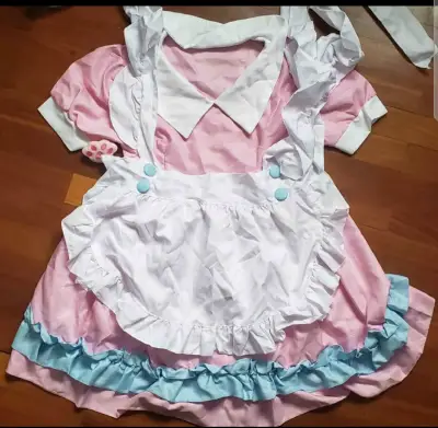 Disfraz de sirvienta maid rosa con delantal blanco - miniatura 1