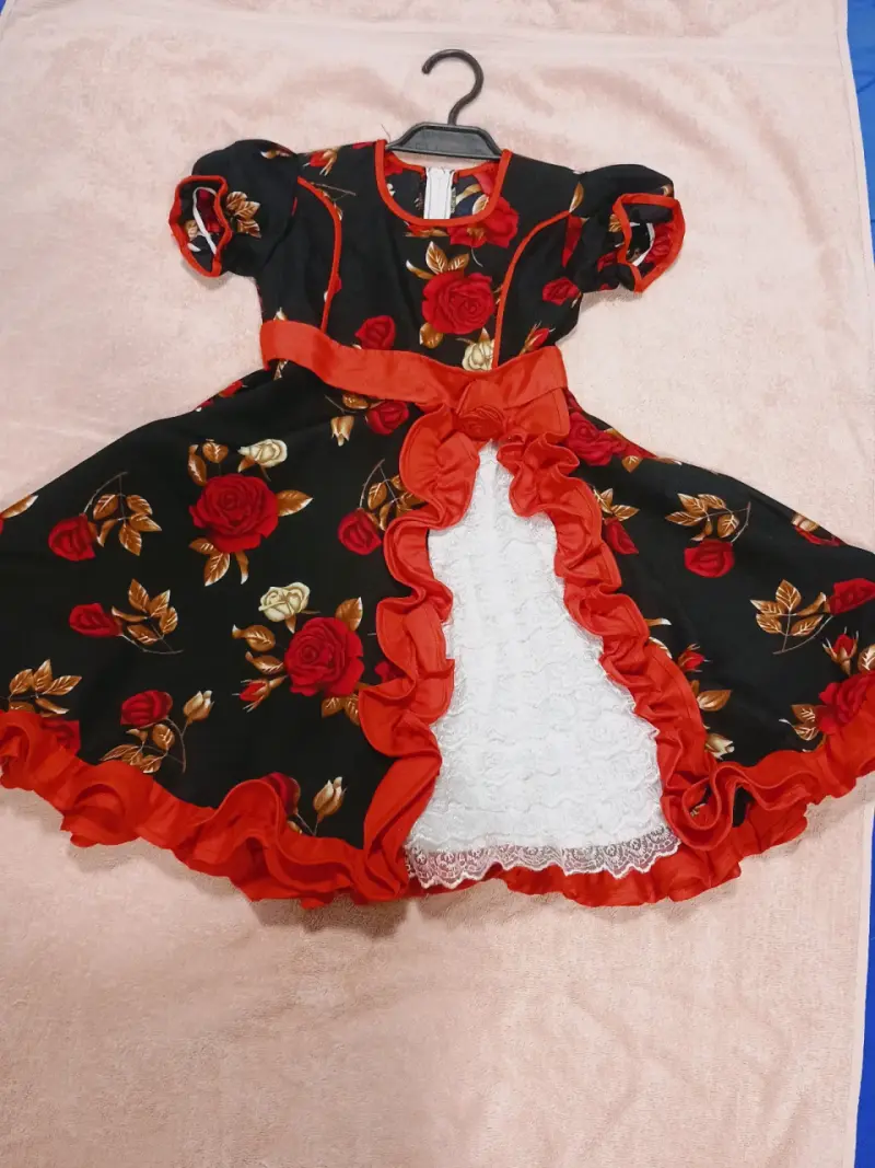 Vestido de niña con flores más falso y abrigo - 3