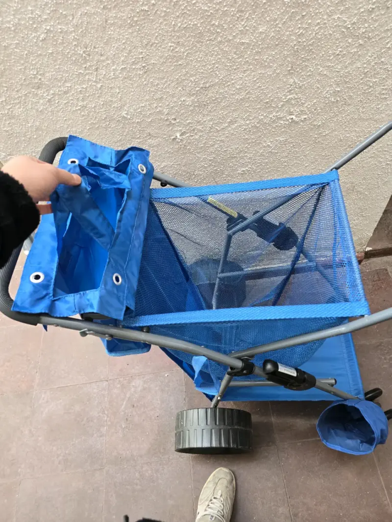 Carro de compras plegable azul con ruedas grandes - 2