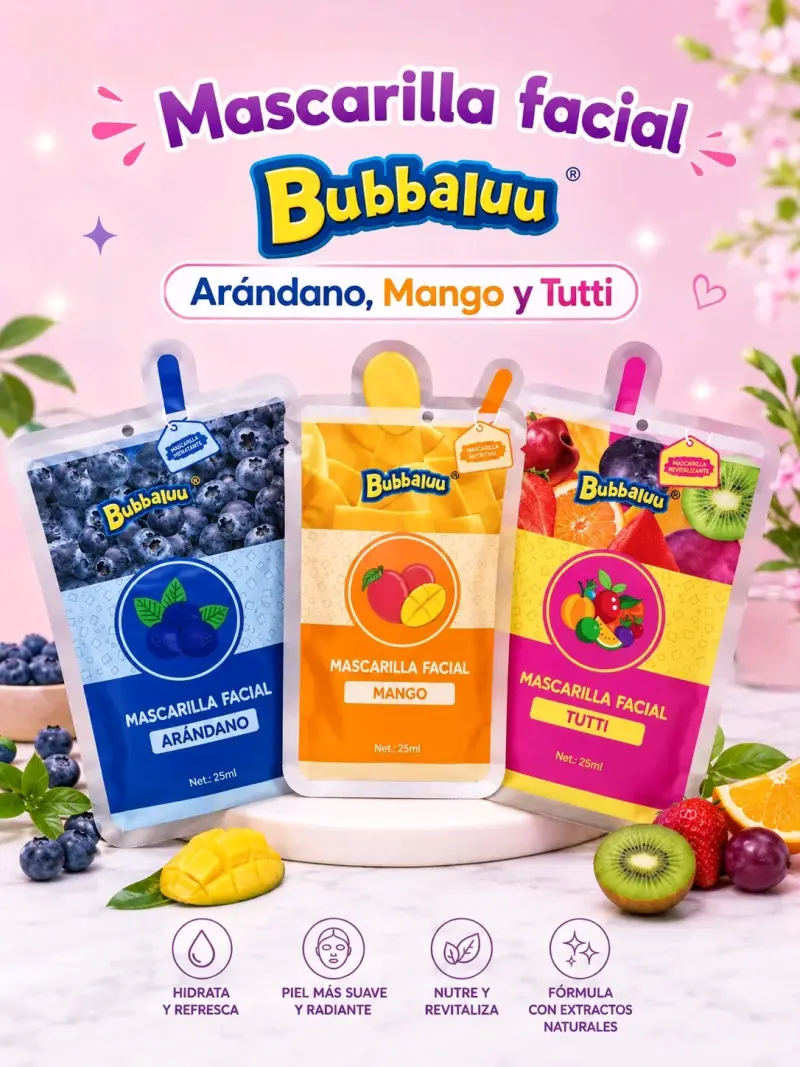 Mascarilla facial Bubbaluu de arándano, mango y tutti