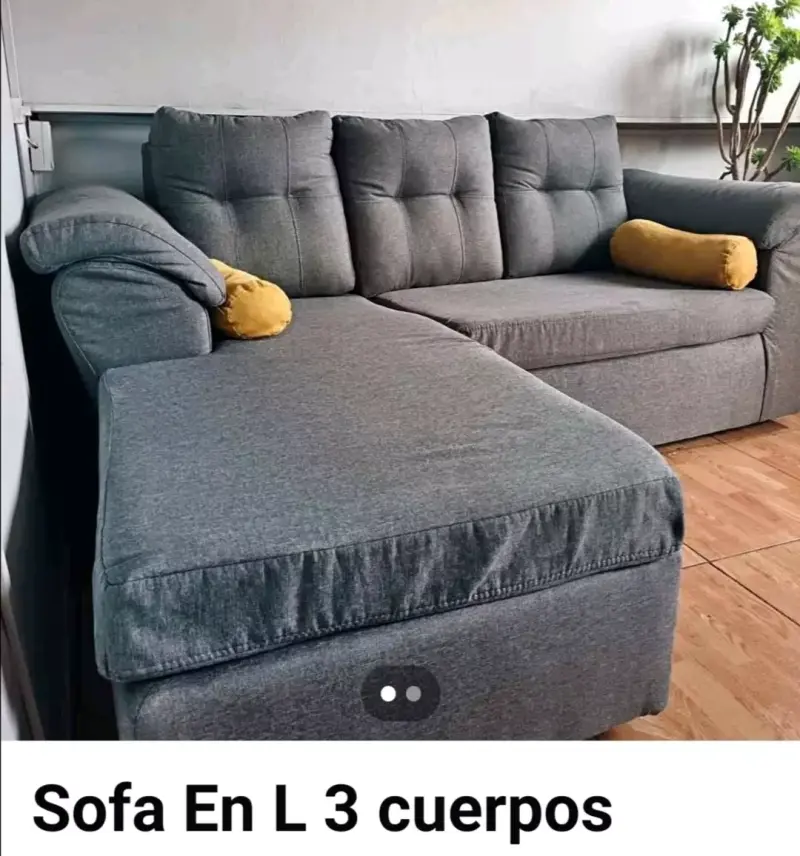 Sofá en L de 3 cuerpos gris - 1