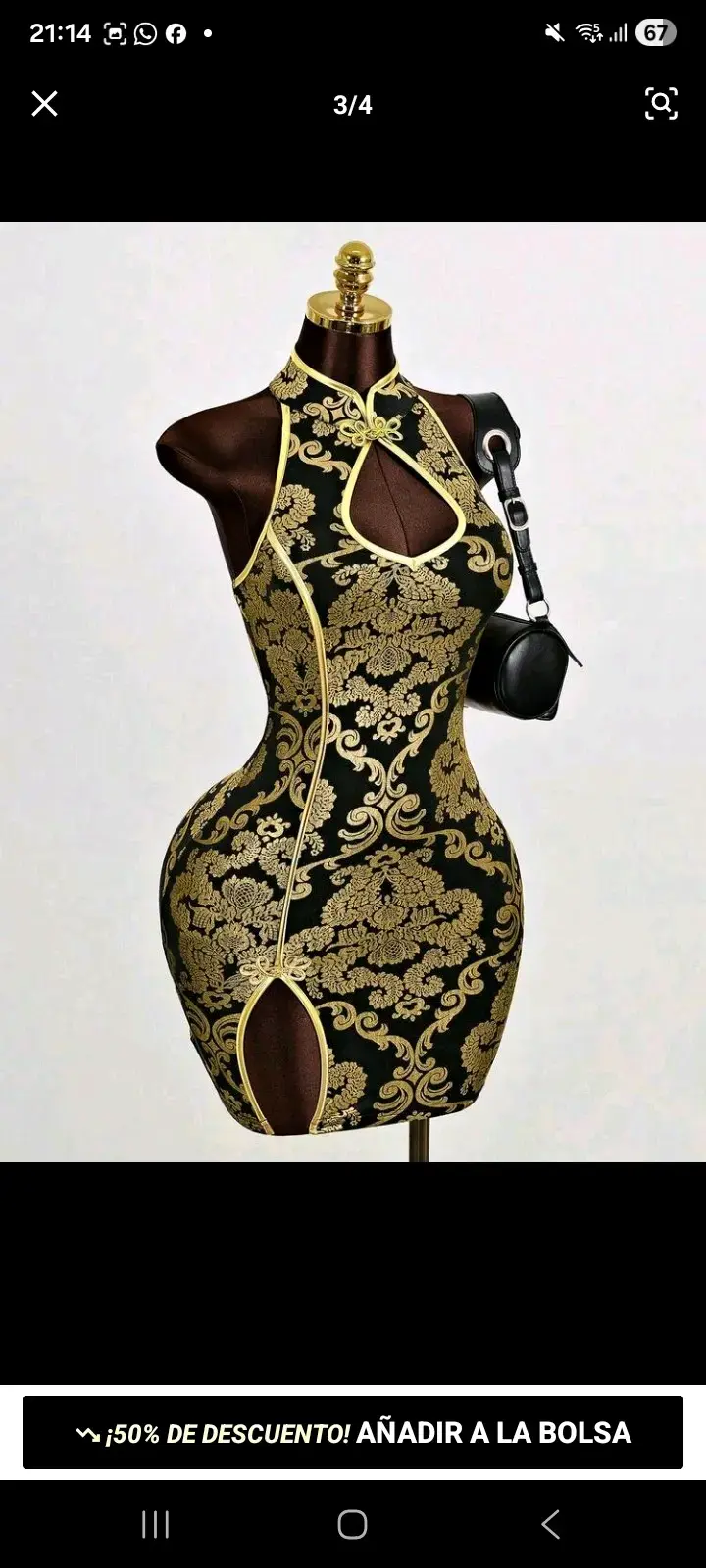 Vestido ajustado negro con dorado estilo oriental - 2