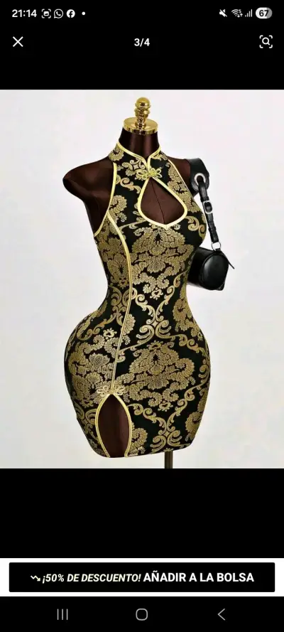Vestido ajustado negro con dorado estilo oriental - miniatura 2