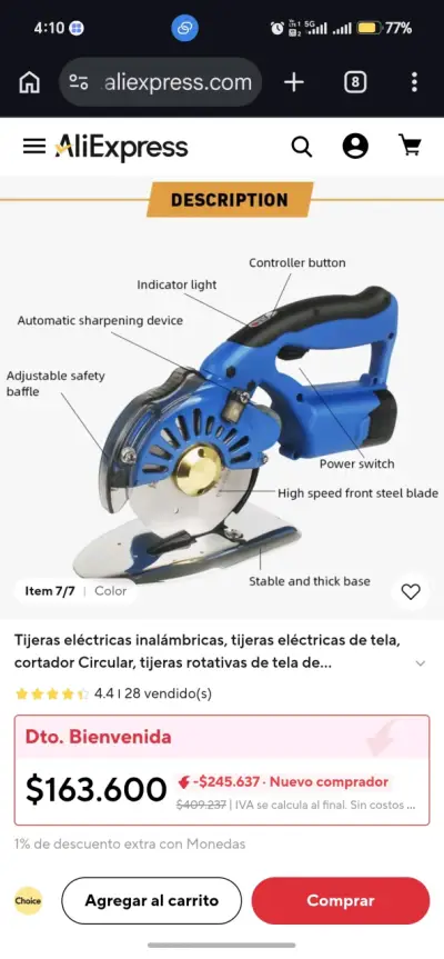 Tijeras eléctricas inalámbricas para tela azul - miniatura 2