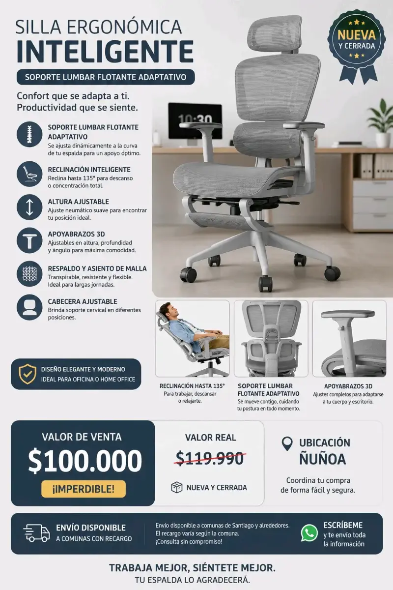 Silla ergonómica inteligente con soporte lumbar - 1