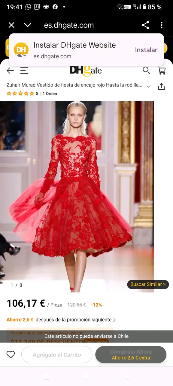 Vestido de fiesta rojo de encaje Zuhair Murad