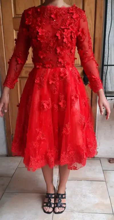 Vestido de fiesta rojo de encaje Zuhair Murad - miniatura 3