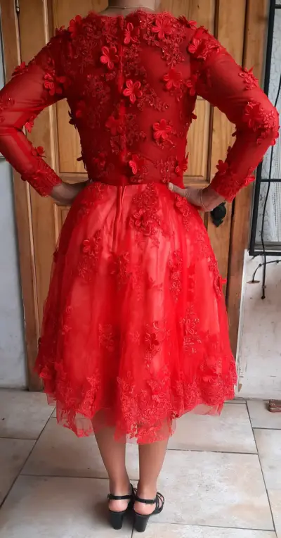 Vestido de fiesta rojo de encaje Zuhair Murad - miniatura 4
