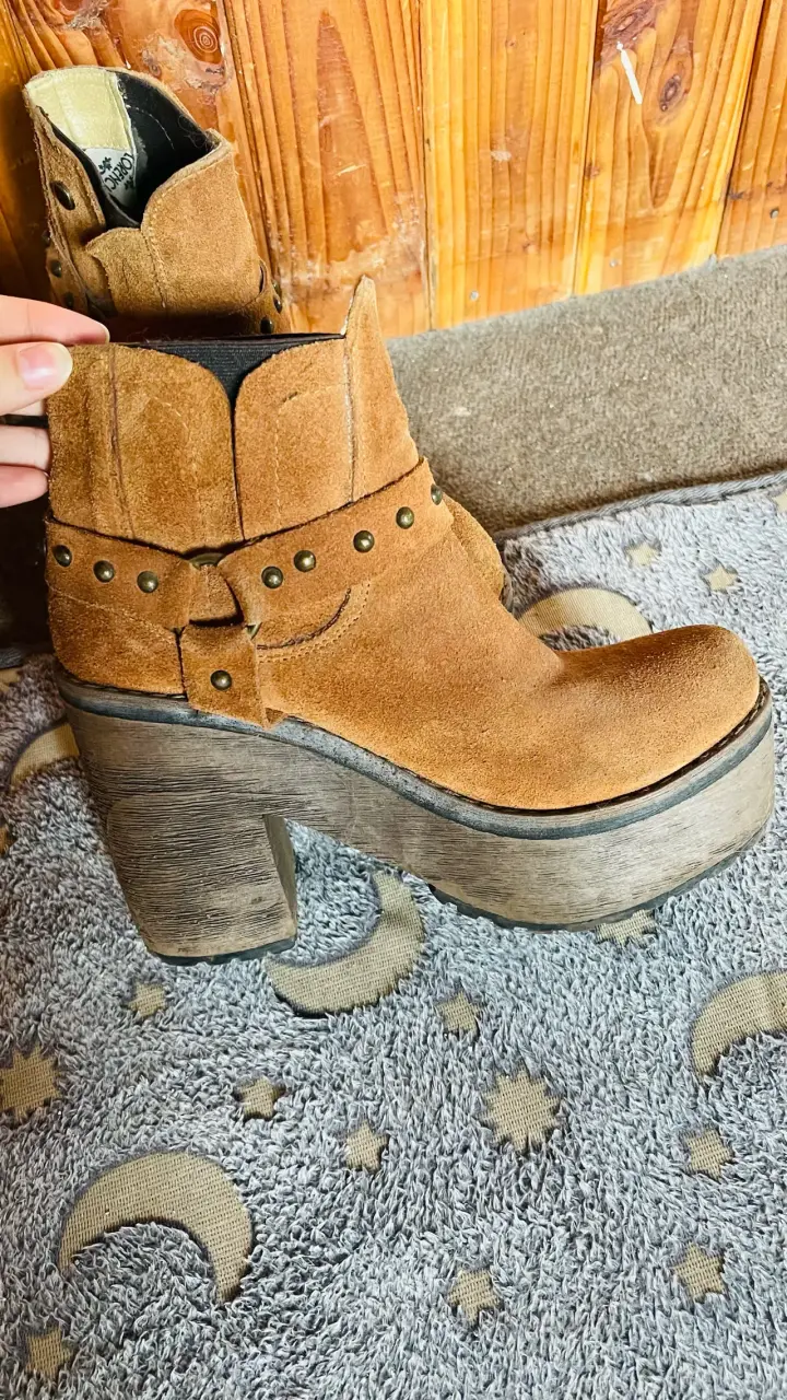 Botines de cuero marrón con plataforma - 1