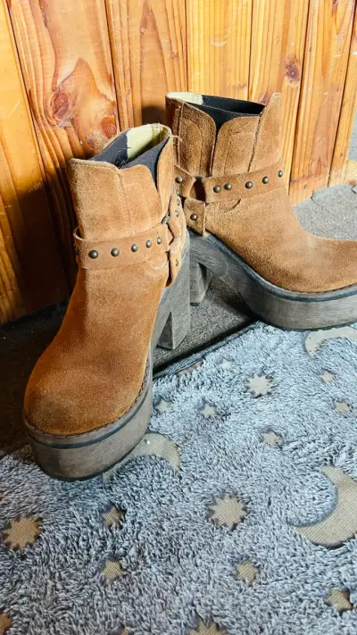 Botines de cuero marrón con plataforma - miniatura 3