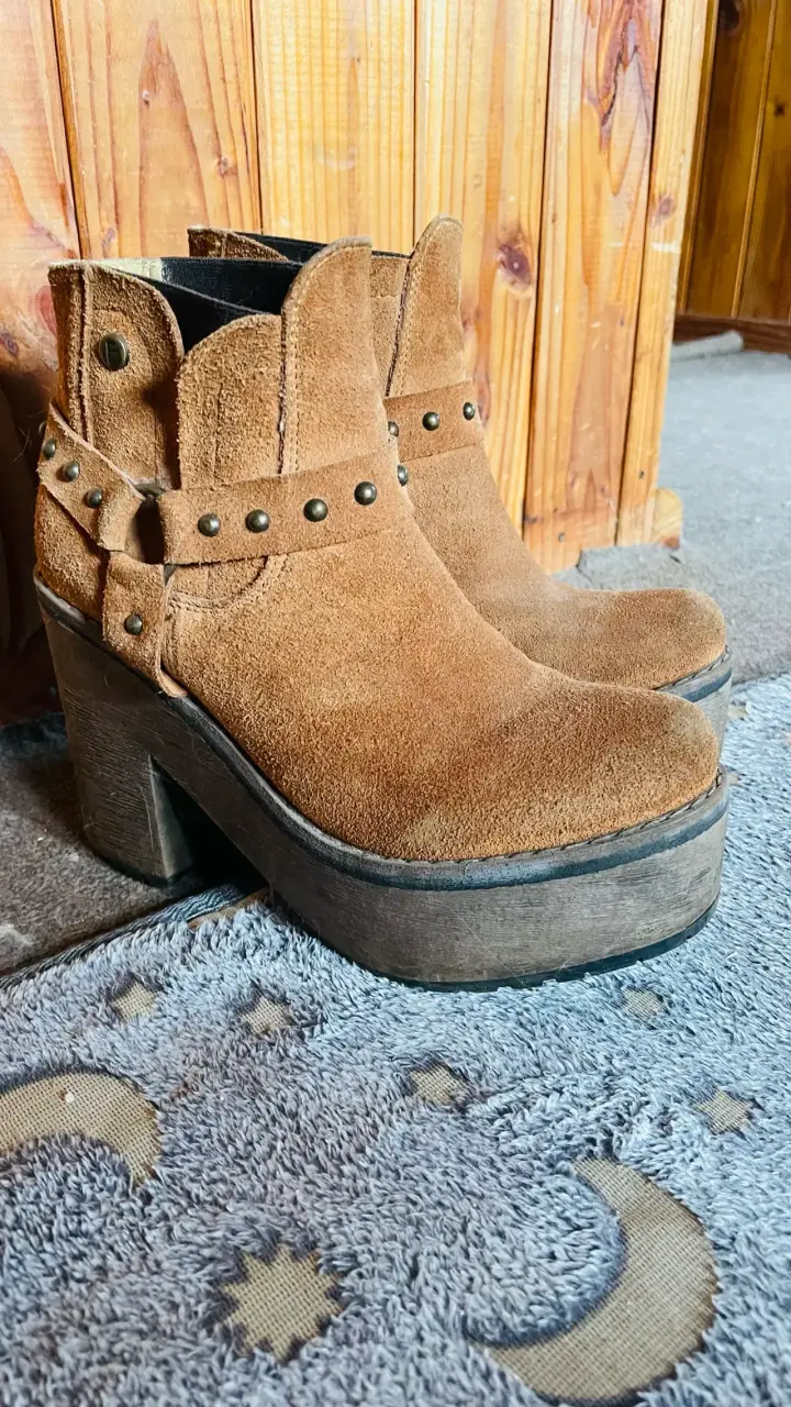 Botines de cuero marrón con plataforma - 4