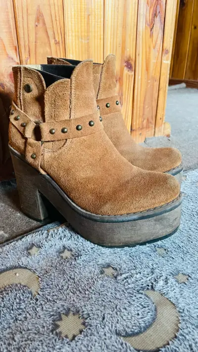 Botines de cuero marrón con plataforma - miniatura 4