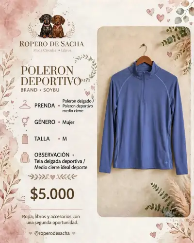 Polerón Deportivo Mujer Soybu Azul Medio Cierre - miniatura 1