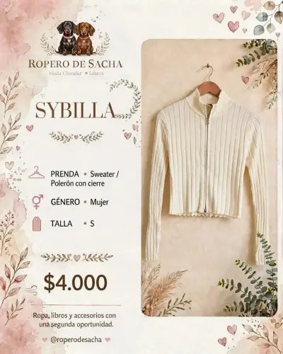 Sweater Sybilla Mujer Blanco con Cierre - miniatura 1