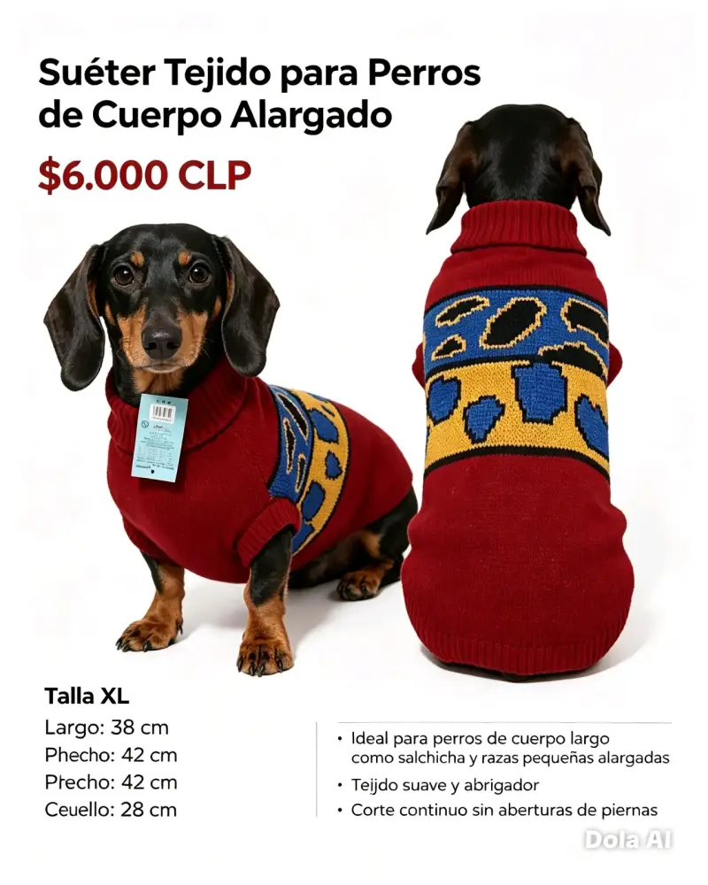 Suéter tejido para perros de cuerpo alargado