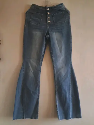 Jeans acampanados de mezclilla azul talla 38 - miniatura 1