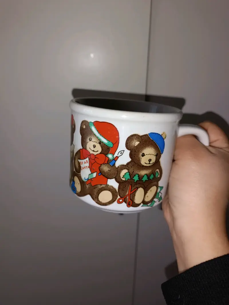 Taza de cerámica vintage de ositos navideños - 1