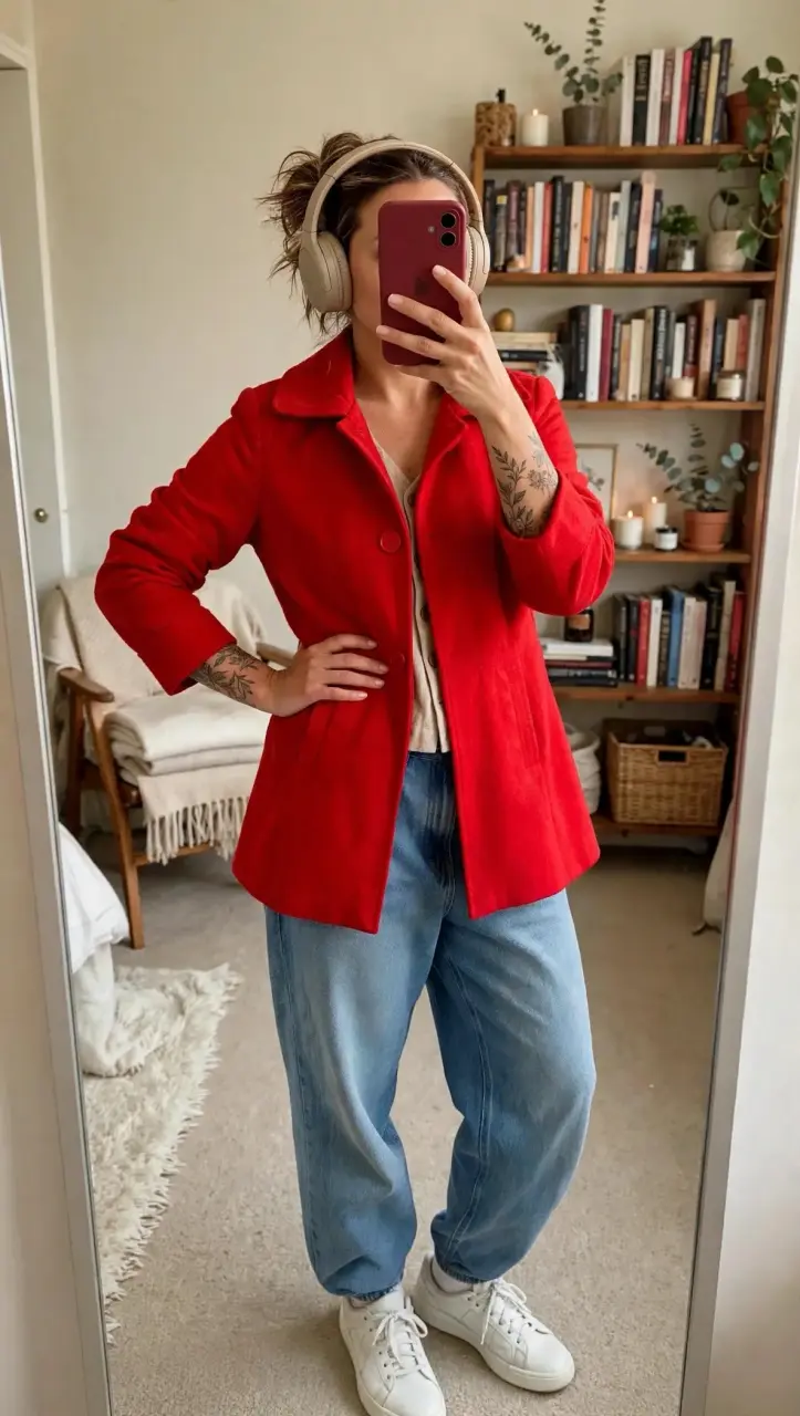 Abrigo rojo corto para mujer talla S - 2