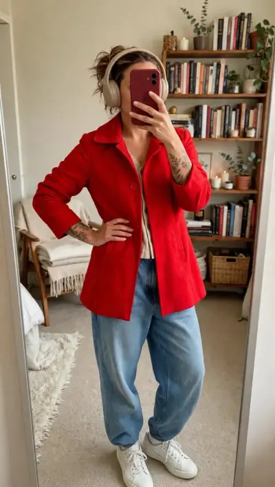 Abrigo rojo corto para mujer talla S - miniatura 2