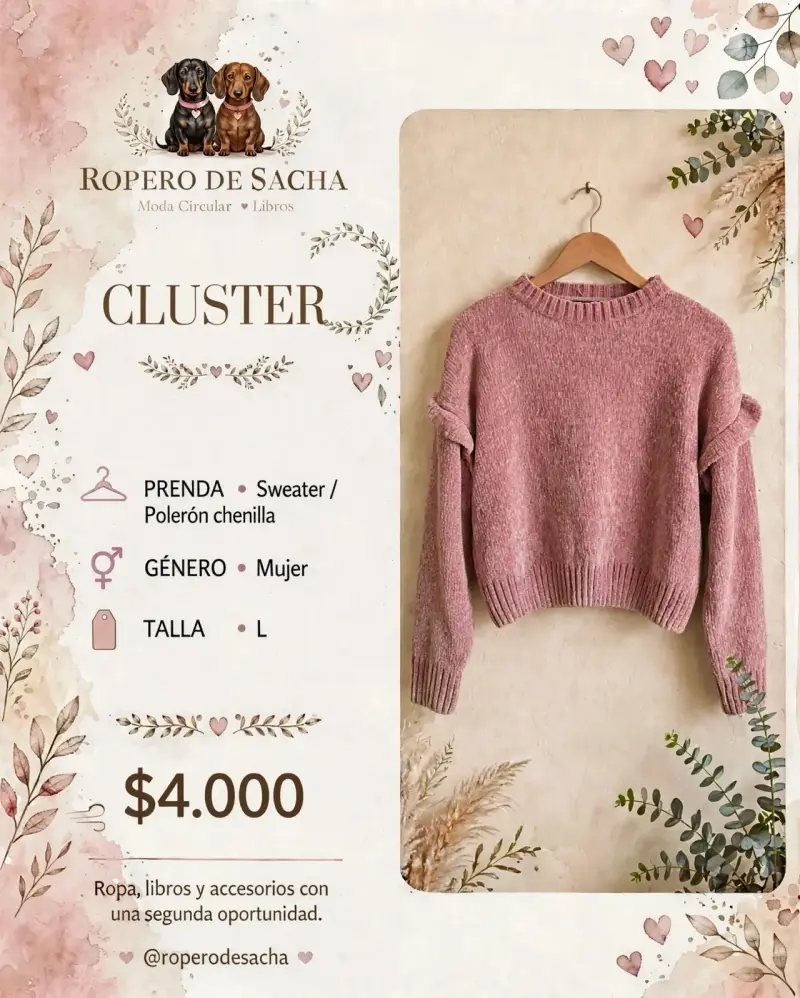 Sweater de chenilla rosado para mujer talla L - 1