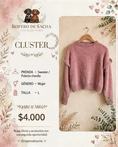 Sweater de chenilla rosado para mujer talla L - miniatura 1