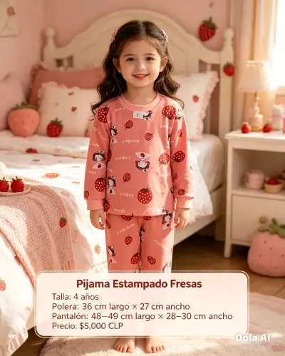 Pijama infantil estampado de fresas para niña - miniatura 1