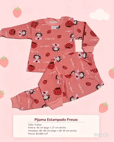 Pijama infantil estampado de fresas para niña - miniatura 2