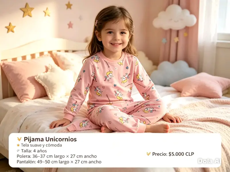 Pijama de unicornios para niña, talla 4 años